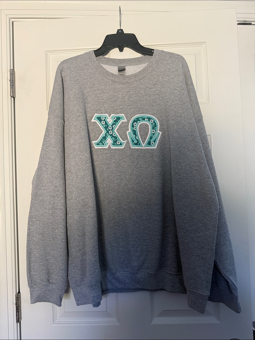Chi Omega Stitch Gray Crewneck Sweatshirt